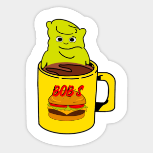 Burger Bob’s Coffee Mug With Melted Kuchi Kopi Illustration Sticker